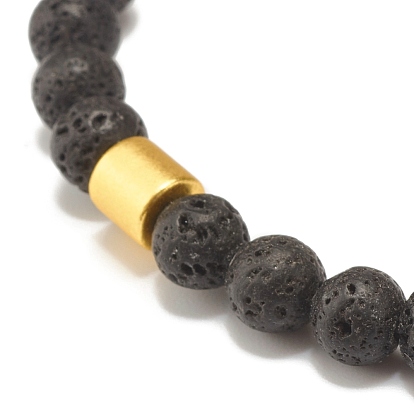Natural Lava Rock(Dyed) Round Beaded Stretch Bracelet with Column Synthetic Hematite, Oil Diffuser Power Stone Jewelry for Women
