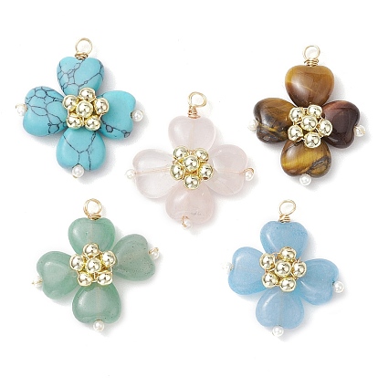 Подвески из синтетического гематита с драгоценными камнями и медной проволокой, подвески с четырехлистным клевером