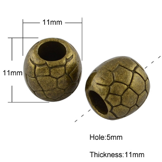 Европейские сплавочные бусины тибетского стиля , бусины с большим отверстием, без кадмия и без свинца, овальные, 11x11x11 мм, отверстие : 5 мм