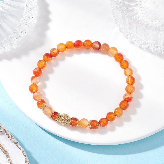 Женские браслеты из натурального агата (окрашенного и нагретого) и латунных круглых бусин, золотые