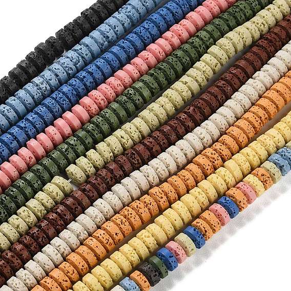 Нити синтетических бусин, окрашенных в лавовый камень, рондель