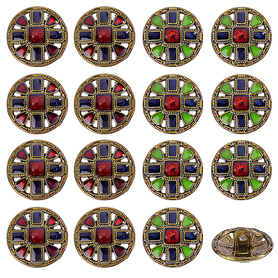 16шт. 2 стили 1-отверстие пуговицы из сплава на хвостовике, плоско-круглые