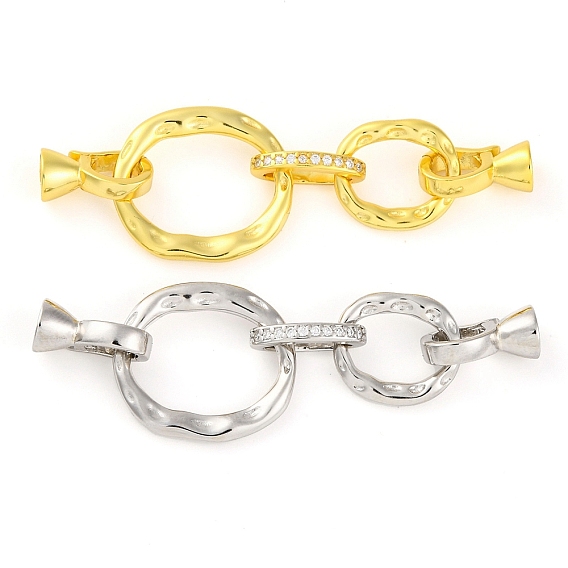 925 Складчатые застежки из стерлингового серебра с микропаве из прозрачного кубического циркония, круглые