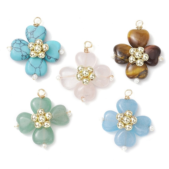 Подвески из синтетического гематита с драгоценными камнями и медной проволокой, подвески с четырехлистным клевером