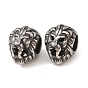 316 Surgical Stainless Steel European Beads, with Rhinestone, Large Hole Beads, Lion Head, Antique Silver