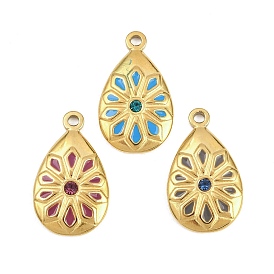 304 подвески из нержавеющей стали, слезинки, с эмалью и горный хрусталь, золотые