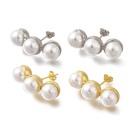 Rack Plating Round Brass & ABS Imitation Pearl Stud Earrings, Lead Free & Cadmium Free, Long-Lasting Plated