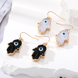 Boho Resin Evil Eye Earrings with Fatima Hand Hook - Turkish Blue Vintage Jewelry
