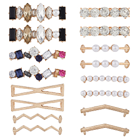 16Pcs 8 Styles Alloy Shoe Lace Buckle Clips, Plastic Rhinestone & Plastic Imitation Pearl Shoe Decoration