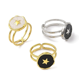 304 Stainless Steel Enamel Open Cuff Rings for Women, Star