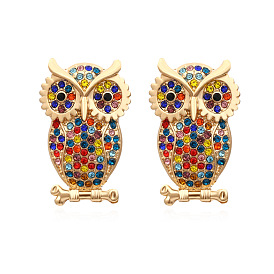 Cute Owl Earrings with Colorful Gems for Women's Retro Fashion Jewelry