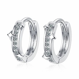 Латунные серьги-кольца из прозрачного кубического циркония, звезда