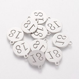 201 Stainless Steel Charms, Flat Round with Number 18