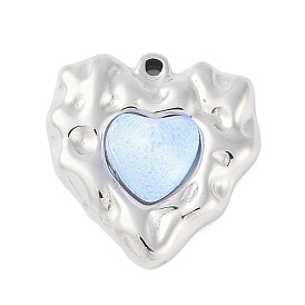 304 Stainless Steel Pendants, with Rhinestone, Heart Charm