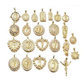 Religion Themed Rack Plating Brass Micro Pave Cubic Zirconia Pendants, Long-Lasting Plated, Lead Free & Cadmium Free, Mixed Shape Charms