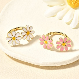 Латунные эмалевые манжеты для женщин, маргаритка, стойки покрытие, долговечный, без свинца и без кадмия, реальный 18 k позолоченный