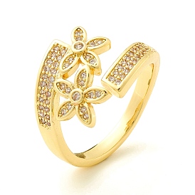 Clear Cubic Zirconia Flower Open Cuff Ring for Women, Cadmium Free & Lead Free