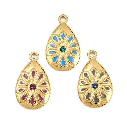 304 подвески из нержавеющей стали, слезинки, с эмалью и горный хрусталь, золотые