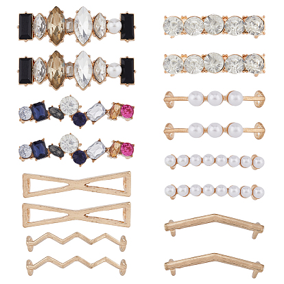 16Pcs 8 Styles Alloy Shoe Lace Buckle Clips, Plastic Rhinestone & Plastic Imitation Pearl Shoe Decoration