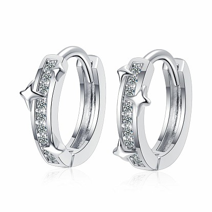 Латунные серьги-кольца из прозрачного кубического циркония, звезда