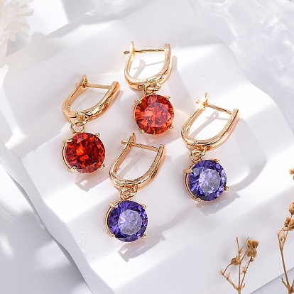 Латунные микропроволочные кубические серьги с цирконием, стойки покрытие, долговечный, без свинца и без кадмия, плоско-круглые, золотые