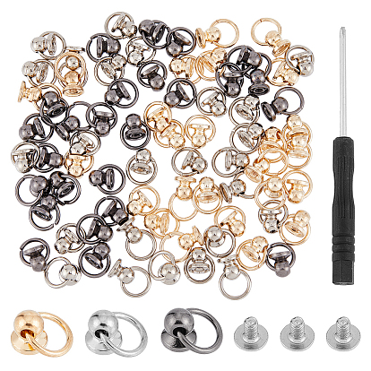 75 наборы 3 цвета цинковый сплав шариковые заклепки, чехол для телефона своими руками, кожаный ремень, сумочка, аксессуары для кошельков, с железным винтом и переходными кольцами и железной отверткой из ПК.