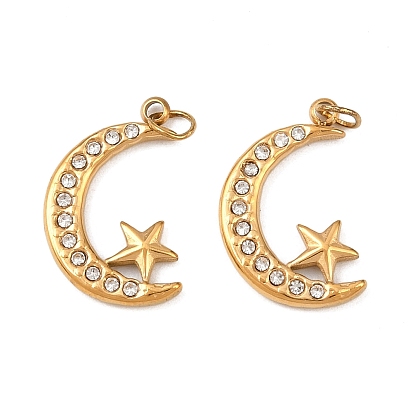 304 подвески из нержавеющей стали, Луна и звезды, со стразами, ионное покрытие (ip), с целью перехода в кольце