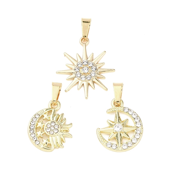 3шт. комплекты подвесок из сплава с кристаллами и стразами, Вс & луна, с 201 защелкой из нержавеющей стали на поручнях