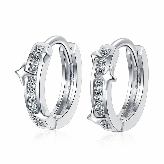 Латунные серьги-кольца из прозрачного кубического циркония, звезда