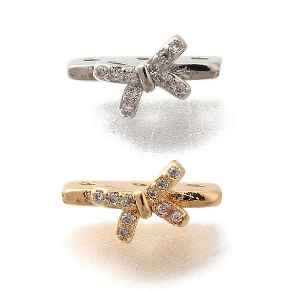 Латунные микропаве прозрачные кубические циркониевые распорки, без кадмия, без никеля и без свинца, бантом, 3-луночное