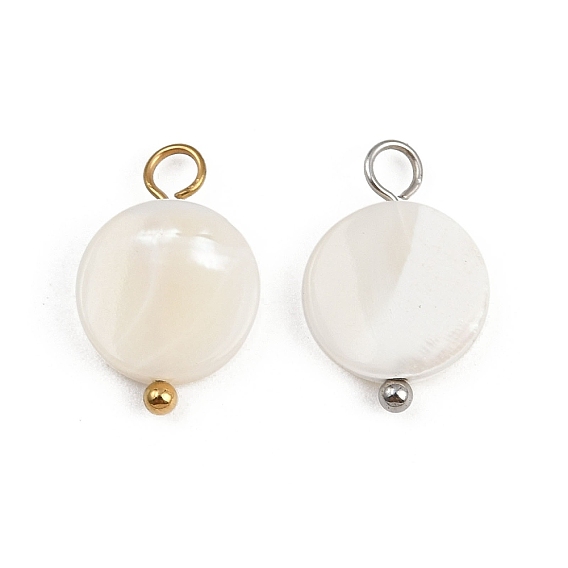 Подвески-диски из натуральной ракушки, с 304 петлями из нержавеющей стали, цвет морской раковины, ионное покрытие (ip)