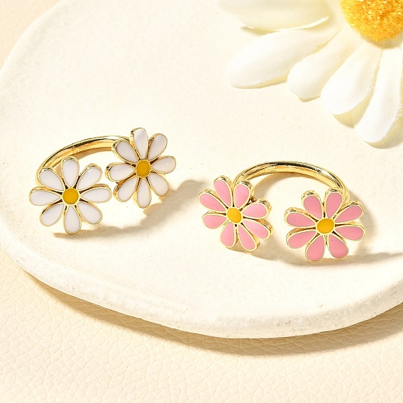 Латунные эмалевые манжеты для женщин, маргаритка, стойки покрытие, долговечный, без свинца и без кадмия, реальный 18 k позолоченный