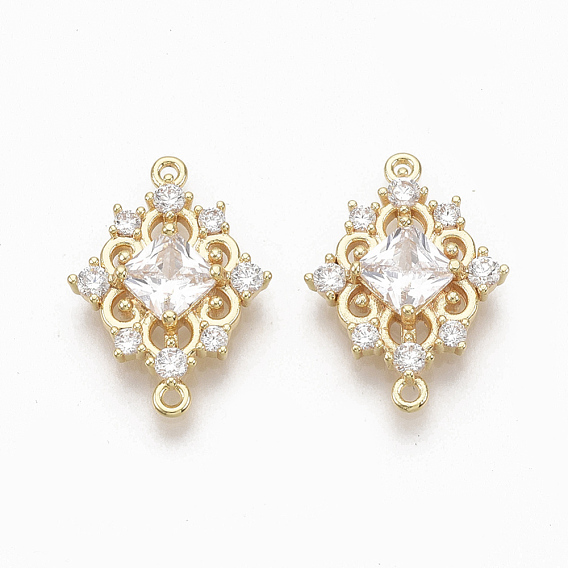 Латунные прозрачные кубические циркониевые связи / соединители, для изготовления ювелирных изделий, без никеля , ромб, реальный 18 k позолоченный