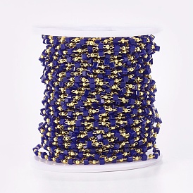 Main chaînes de perles de verre, soudé, avec les accessoires en laiton, avec bobine, plaqué longue durée, cube