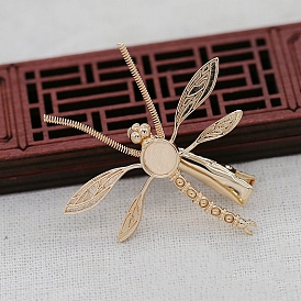 Brass Alligator Hair Clip Fingdings, Cabochon Setting, Dragonfly