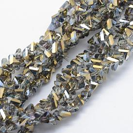 Electroplate Glass Beads Strands, Half Rainbow Plated, Triangle, Faceted