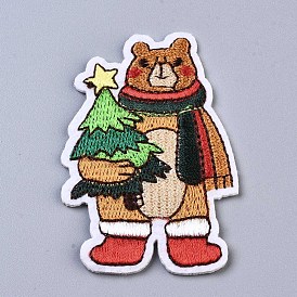 Bear with Christmas Tree Appliques, Computerized Embroidery Cloth Iron on/Sew on Patches, Costume Accessories