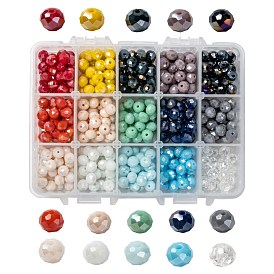 15 Colors Electroplate Glass Beads, Opaque Solid Color, AB Color Plated, Faceted, Rondelle
