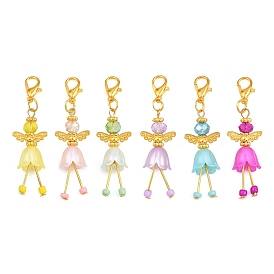 6шт. подвесные украшения в виде ангела из сплава и стекла, Сплав с застежками когтя омара