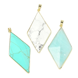 Большие подвески с гранеными драгоценными камнями, латунные ромбовидные подвески, золотые