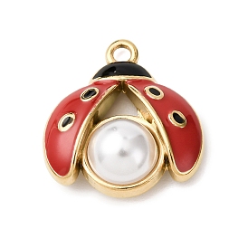304 нержавеющей стальной эмали подвески, коровка, с пластиковой имитационной жемчужиной, золотые