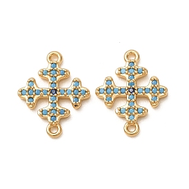 Brass Micro Pave Synthetic Turquoise Connector Charms, Snowflake Links, with Cubic Zirconia, Cadmium Free & Lead Free & Nickel Free, Long-Lasting Plated