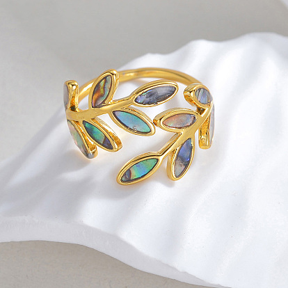 304 Открытые кольца-манжеты из нержавеющей стали с натуральными ракушками для женщин, лист