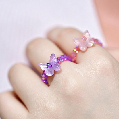 Handgefertigte Glasperlen-Fingerringe, Schmetterling, Stretchringe für Frauen