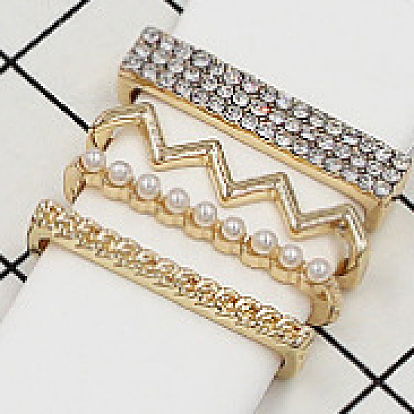 Rectangle Alloy Rhinestones Watch Band Charms Set, Imitation Pearl Beads Watch Band Decorative Ring Loops