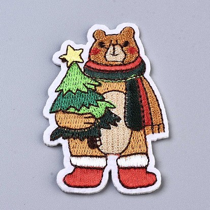 Bear with Christmas Tree Appliques, Computerized Embroidery Cloth Iron on/Sew on Patches, Costume Accessories