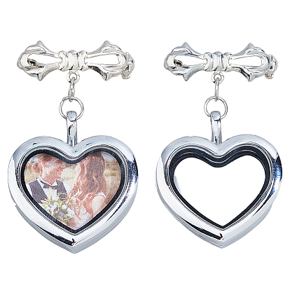 2шт латунная брошь, с магнитными стеклянными подвесками-медальонами из сплава, сердце