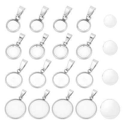 40шт 4 стили 304 настройки подвески из нержавеющей стали кабошон, со стеклянными кабошонами 40шт. 4 стилей, плоско-круглые