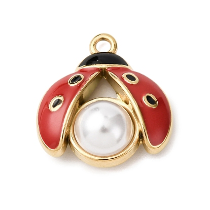 304 нержавеющей стальной эмали подвески, коровка, с пластиковой имитационной жемчужиной, золотые