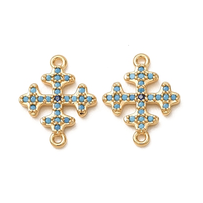 Brass Micro Pave Synthetic Turquoise Connector Charms, Snowflake Links, with Cubic Zirconia, Cadmium Free & Lead Free & Nickel Free, Long-Lasting Plated